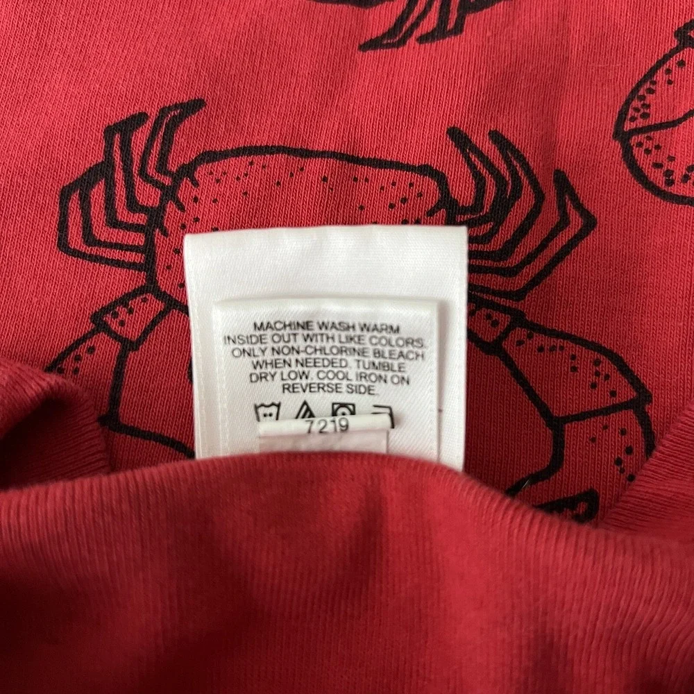 Hanna Andersson Pajama Top Kids 12 Red Crab Print Organic‎ Cotton Snug Fit Shirt